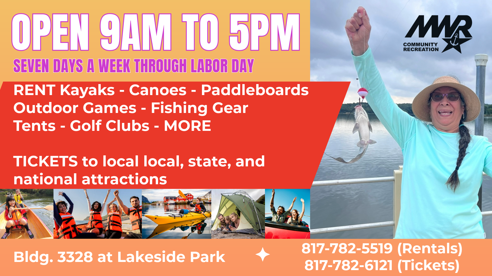 Advertisement promoting Community Recreation, open 7 days per week through Labor Day. Call 817-782-5519