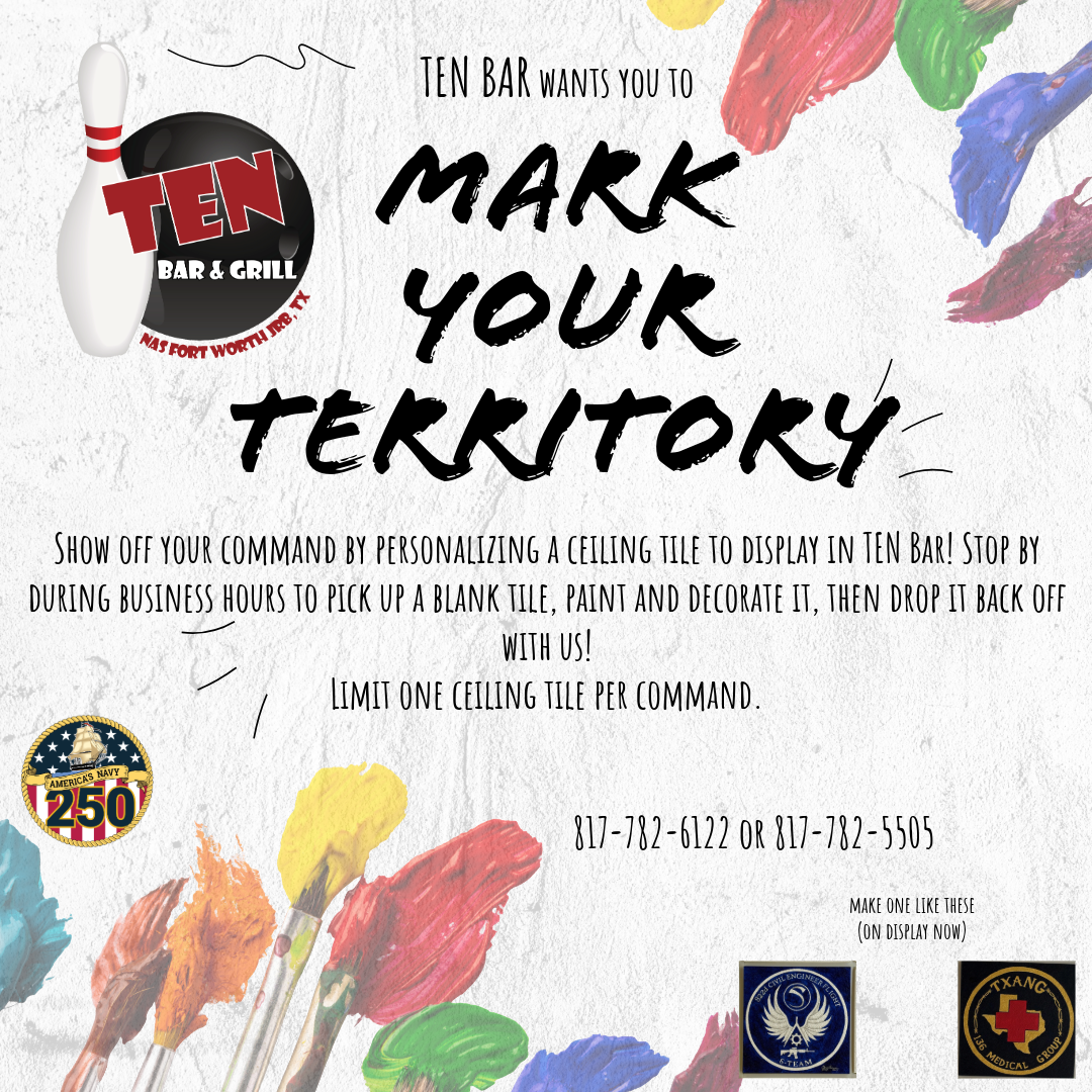 Advertisement for commands to personalize a ceiling tile and having it placed in ceiling at Ten Bar