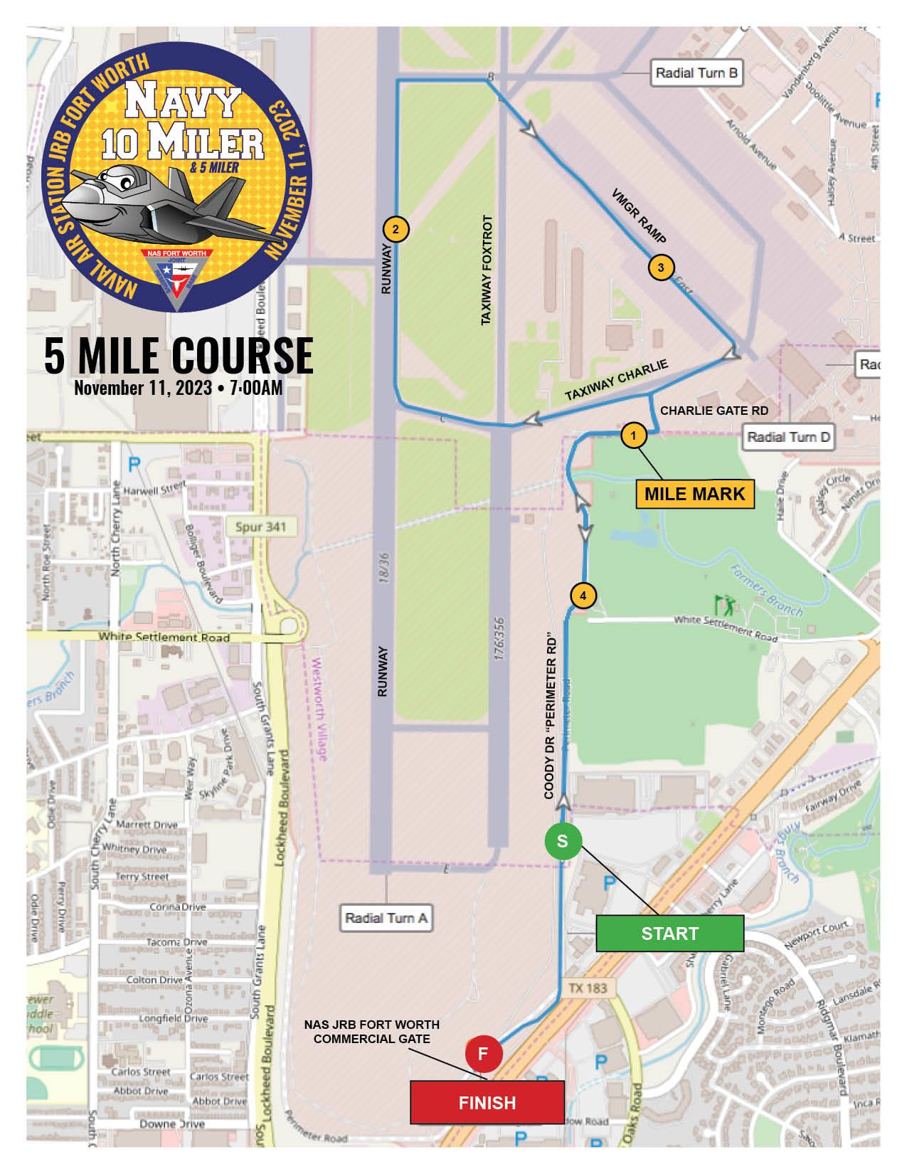Navy 10 Miler 5 Mile Map