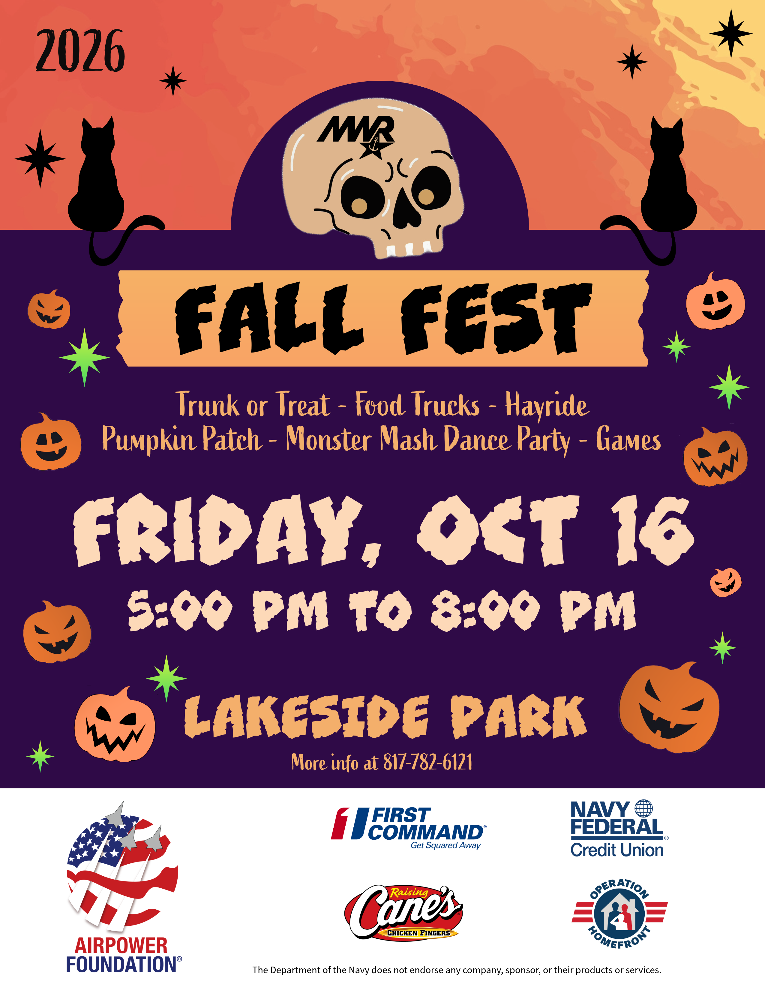 Advertisement promoting Fall Fest on Friday, October 16 from 5:00 PM to 8:00 PM at Lakeside Park. Call 817-782-6121 for more information.