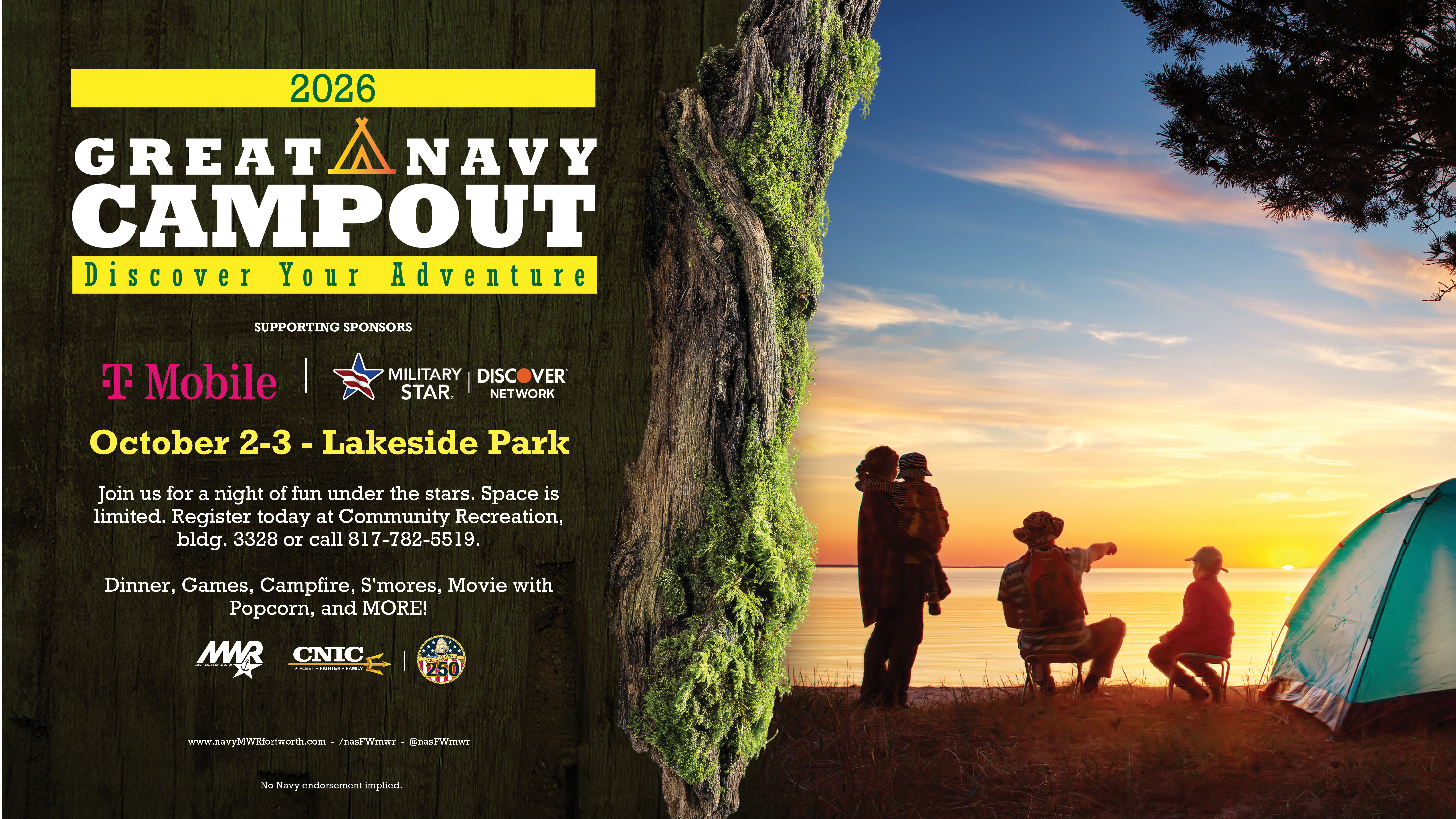 Advertisement promoting family campout on October 2 through 3 at Lakeside Park. Call 817-782-5519