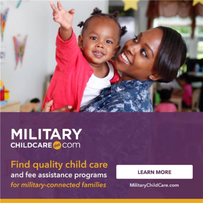 Advertisement promoting MilitaryChildCare.com